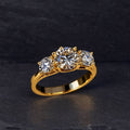 Handcrafted classic 3 diamond engagement ring in gold setting