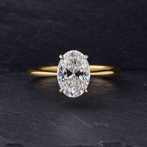 Handcrafted oval 3 Karat diamond engagement ring in 18K gold setting