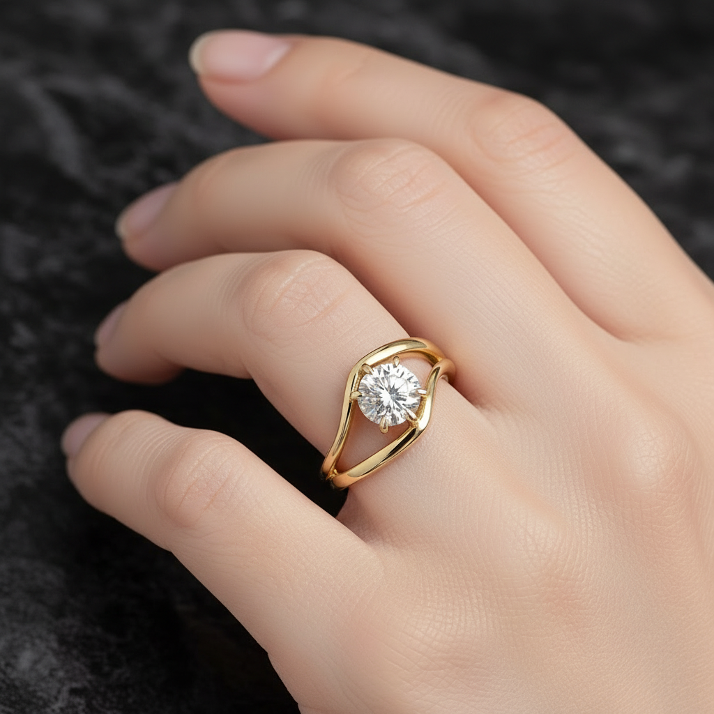 exquisite round diamond engagement ring in gold setting